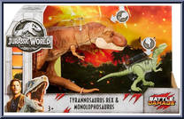 Tyrannosaurus Rex & Monolophosaurus from Jurassic World 2 - Battle Damage manufactured by Mattel [Front]