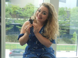 Wednesday Addams (Addams Family) Custom Action Figure [Carrie Hope Fletcher with Wednesday Addams custom action figure]